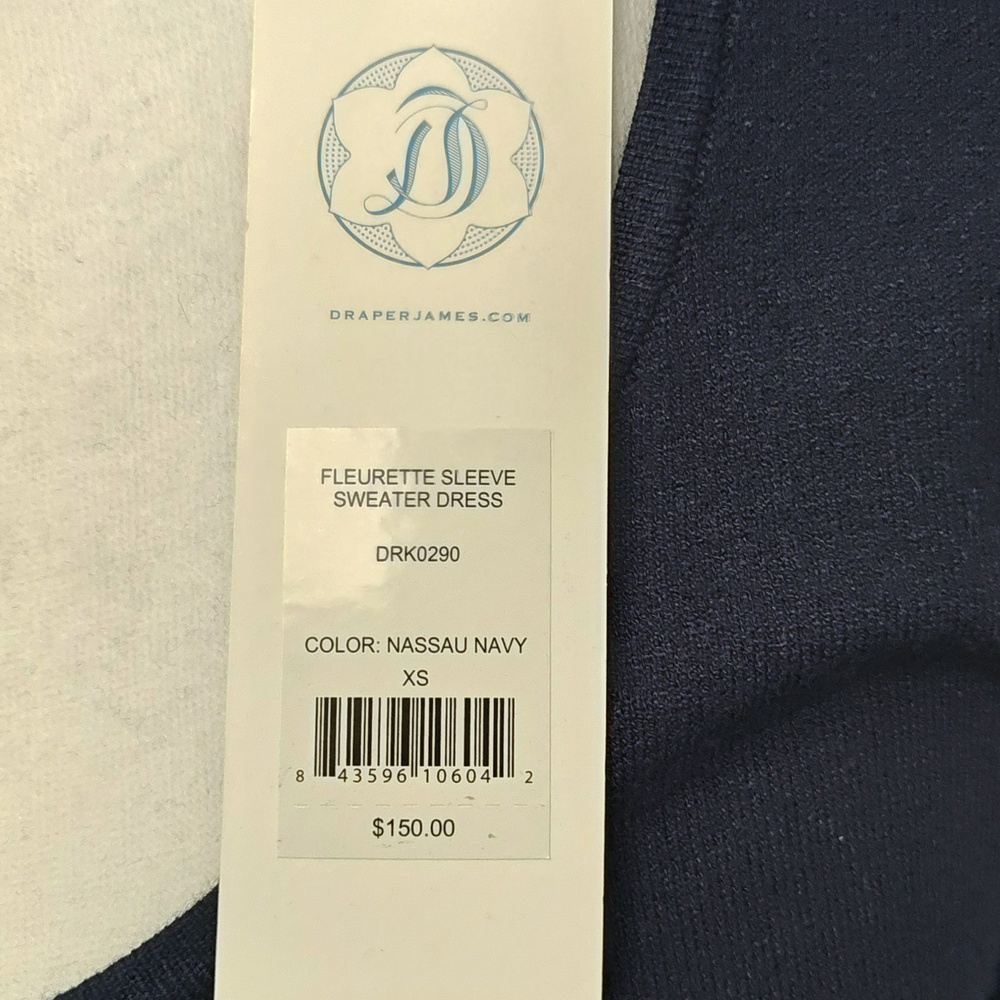 Draper James XS Nassau Navy Fleurette Sleeve Lightweight Sweater Dress NWT - Picture 10 of 13